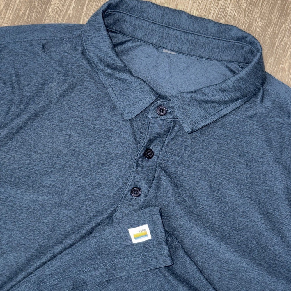 Vuori Strato Tech Polo Shirt Sleeve Men's XL Navy Blue Heathered Performance